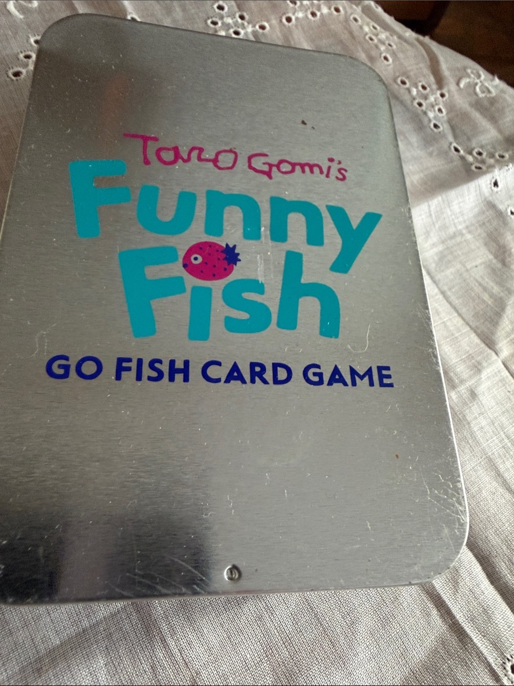 Funny Fish Card Game Tin - Turquoise, Pink, Navy on Silver